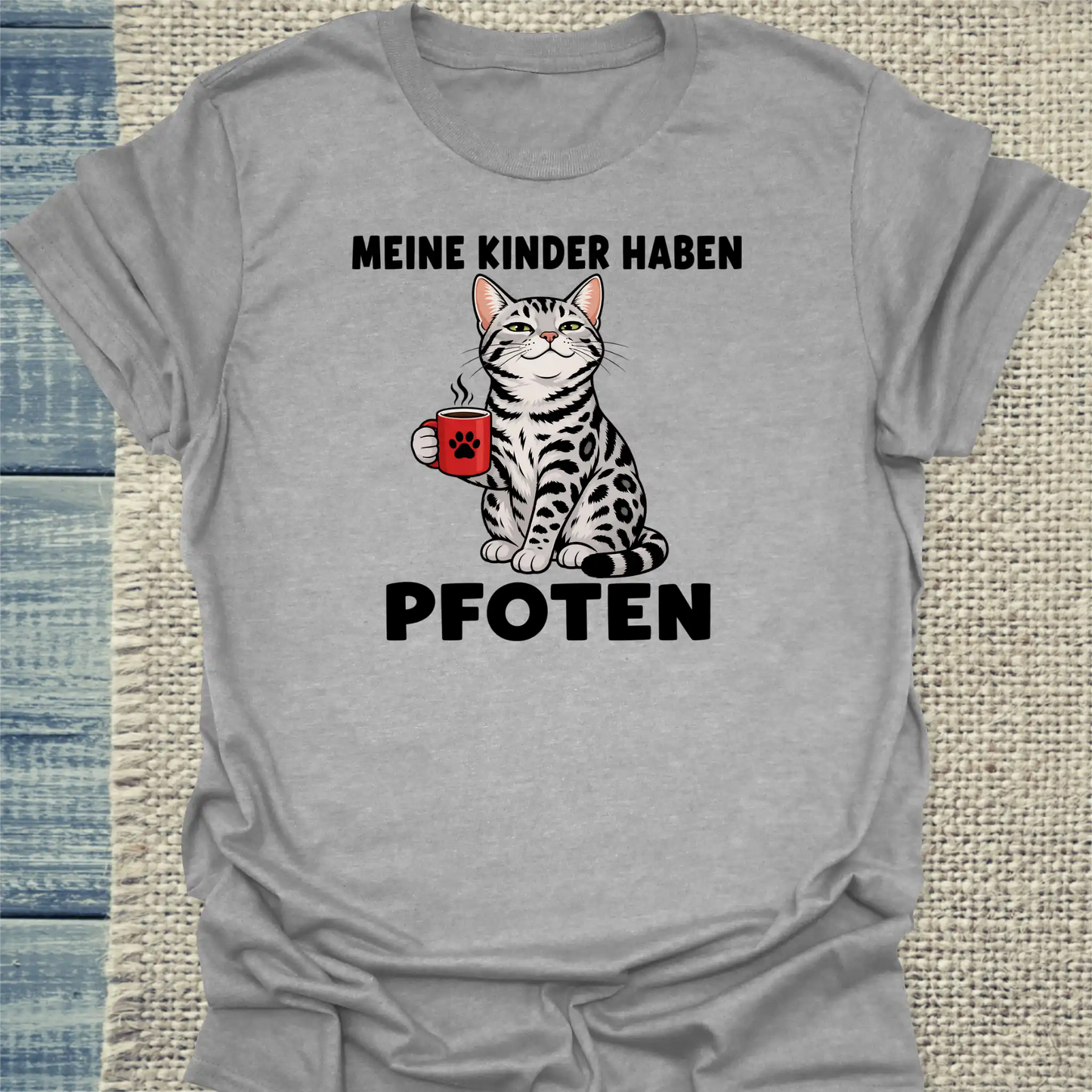 T-Shirt - Meine Kinder haben Pfoten - Unisex - Katze & Kaffee Grau