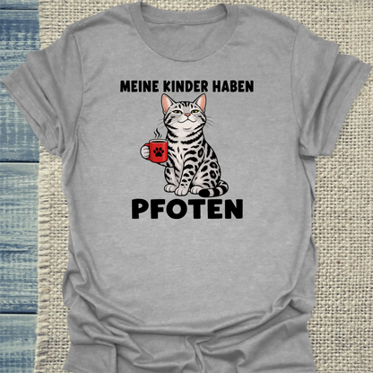 T-Shirt - Meine Kinder haben Pfoten - Unisex - Katze & Kaffee Grau