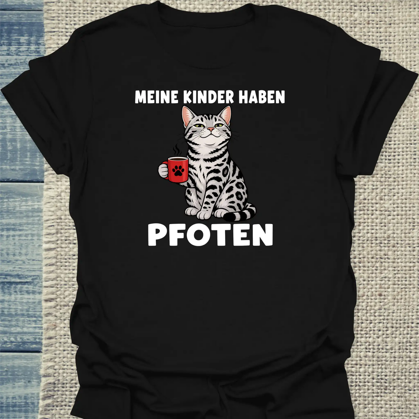 T-Shirt - Meine Kinder haben Pfoten - Unisex - Katze & Kaffee Schwarz