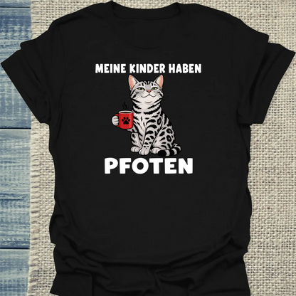T-Shirt - Meine Kinder haben Pfoten - Unisex - Katze & Kaffee Schwarz
