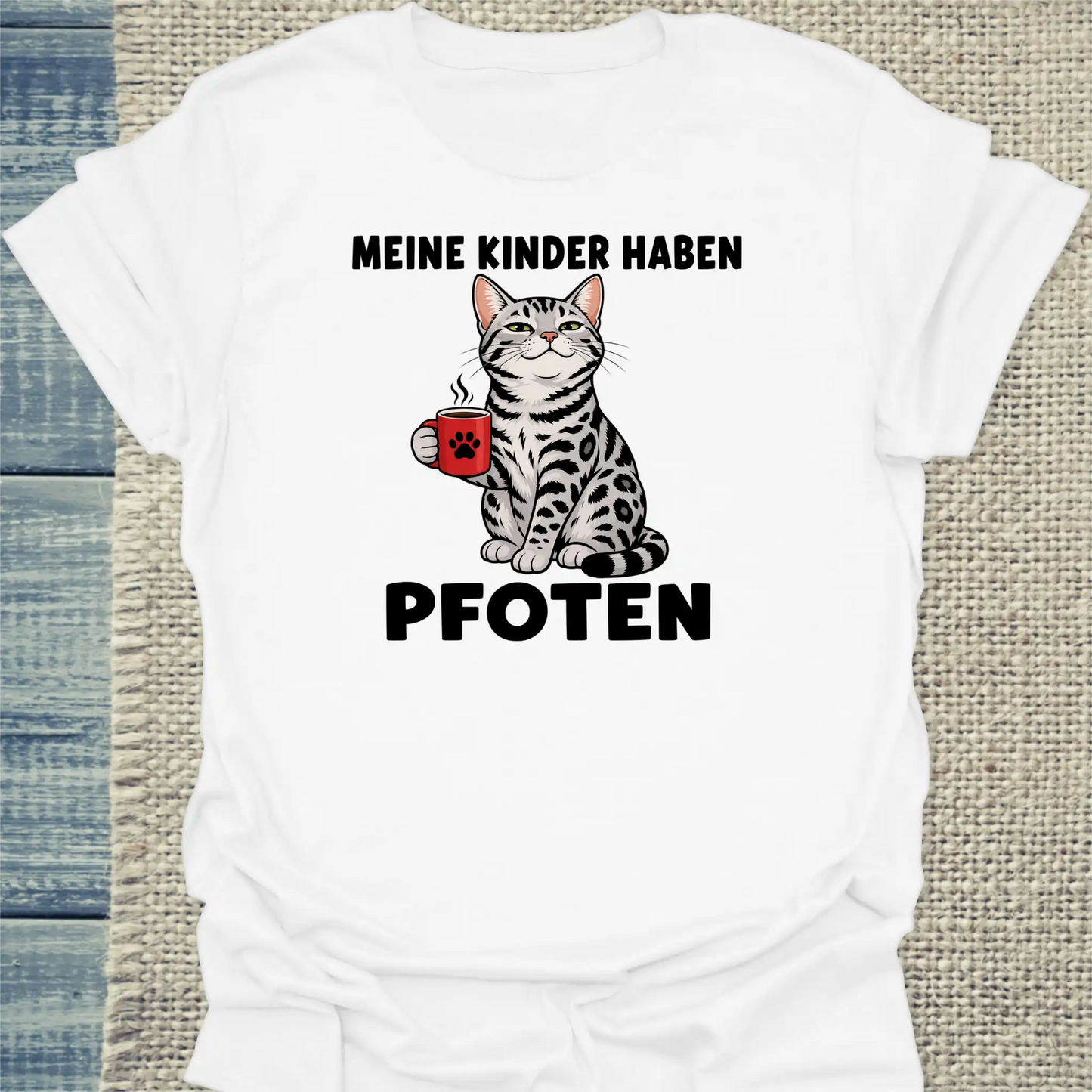 T-Shirt - Meine Kinder haben Pfoten - Unisex - Katze & Kaffee Weiß