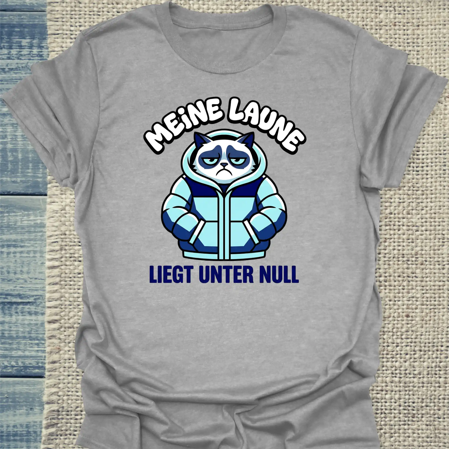 T-Shirt - Meine Laune liegt unter Null - Unisex - Katze Grau