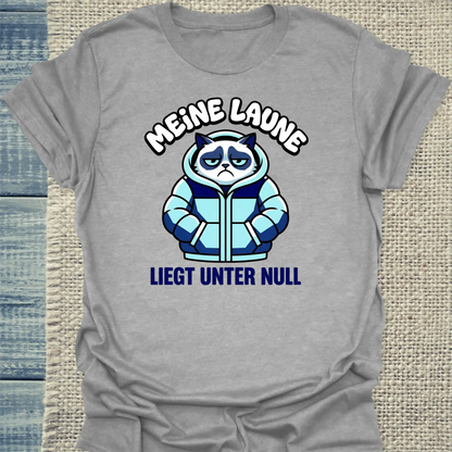 T-Shirt - Meine Laune liegt unter Null - Unisex - Katze Grau