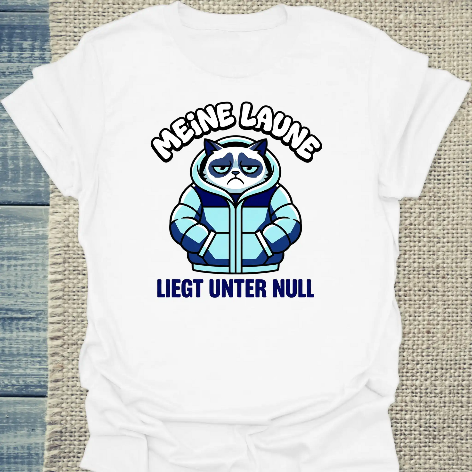 T-Shirt - Meine Laune liegt unter Null - Unisex - Katze Weiß