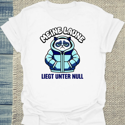 T-Shirt - Meine Laune liegt unter Null - Unisex - Katze Weiß