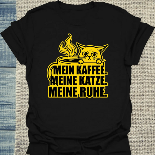 T-Shirt - Meine Ruhe - Unisex - Katze & Kaffee Schwarz