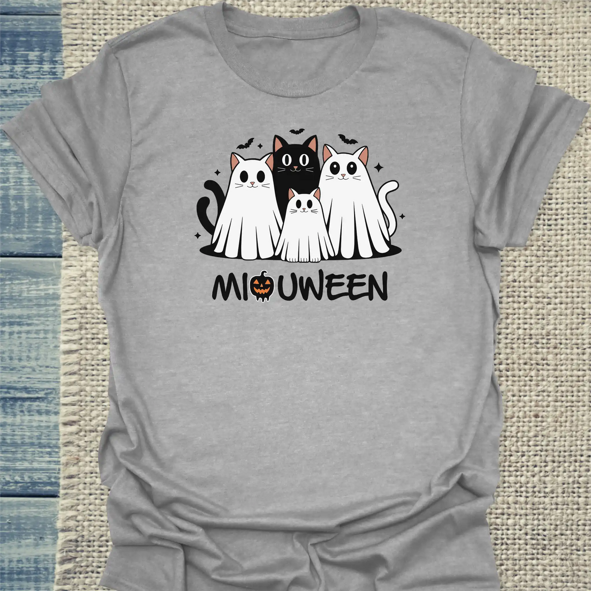 T-Shirt - MiauWeen - Unisex - Katze, Halloween Grau