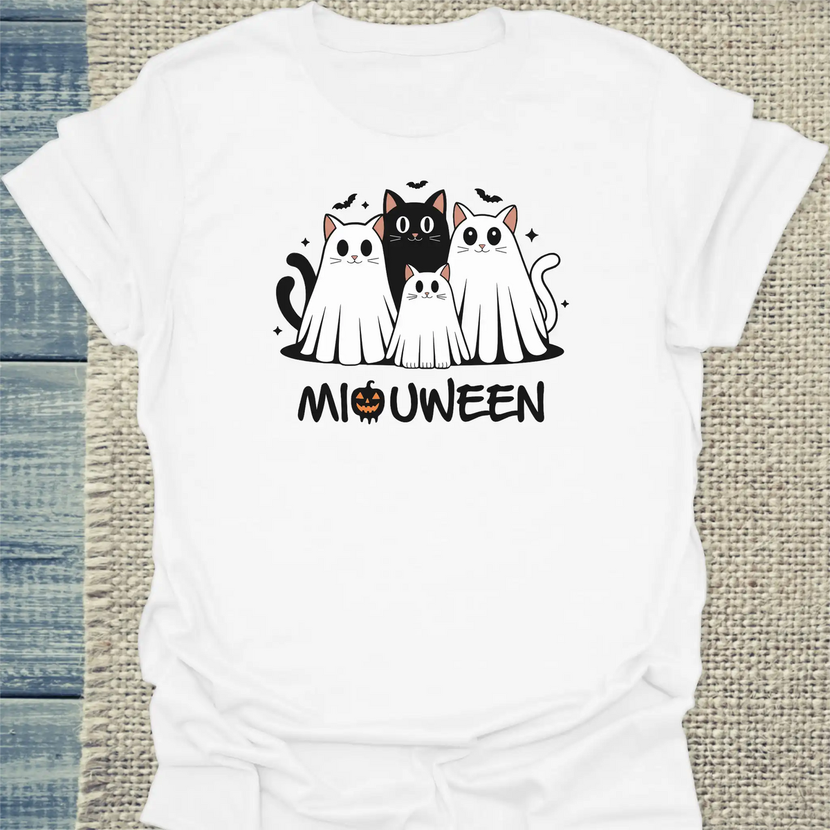 T-Shirt - MiauWeen - Unisex - Katze, Halloween Weiß