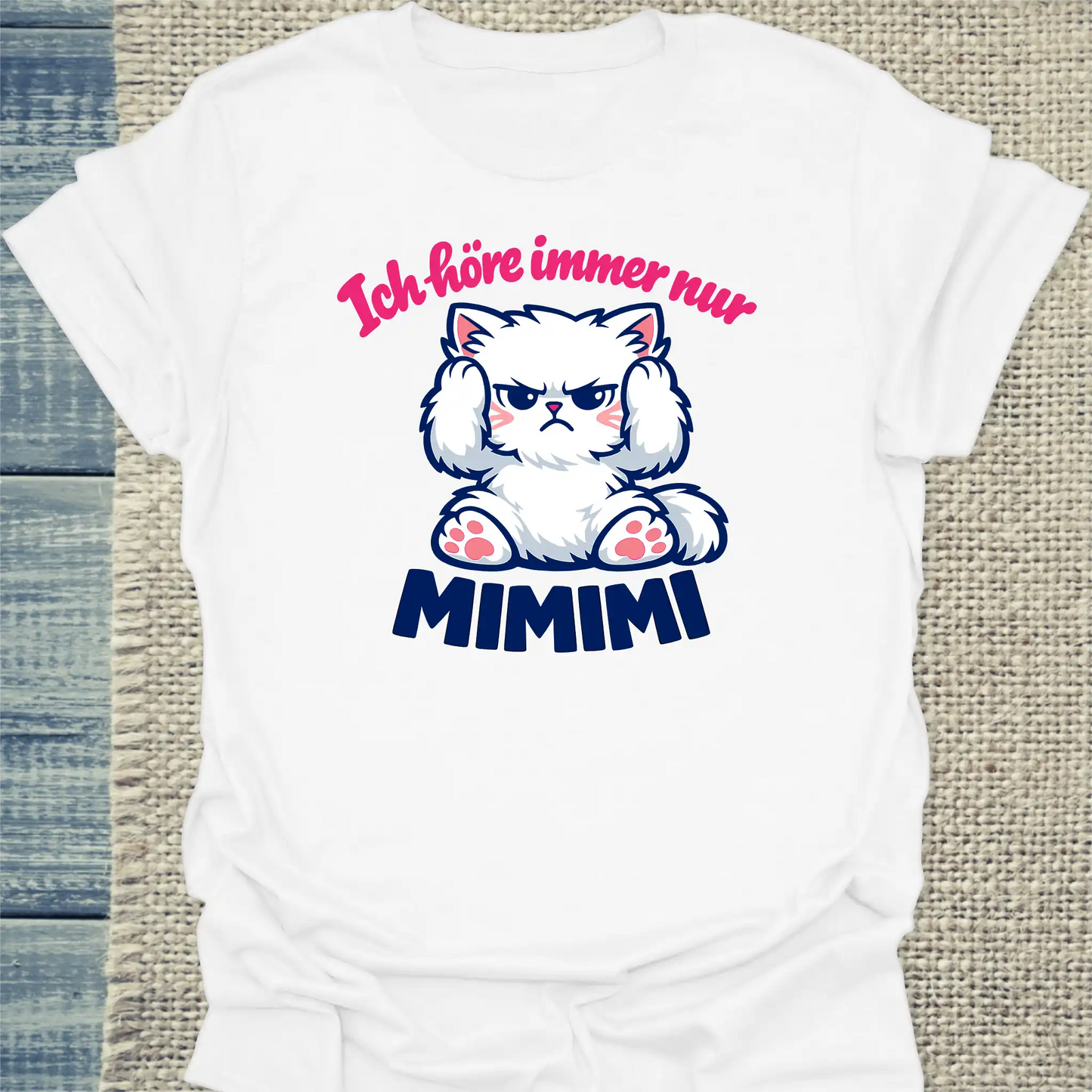 T-Shirt - Mimimi - Unisex - Katze Weiß