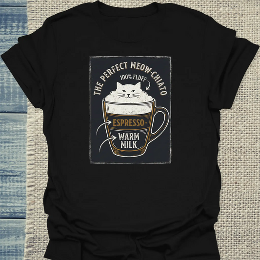 T-Shirt - Miow-Chiato - Unisex - Katze & Kaffee Schwarz