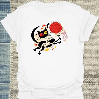 T-Shirt - Miro Chasing Yarn - Unisex - Katze & Kaffee, Kunst Weiß