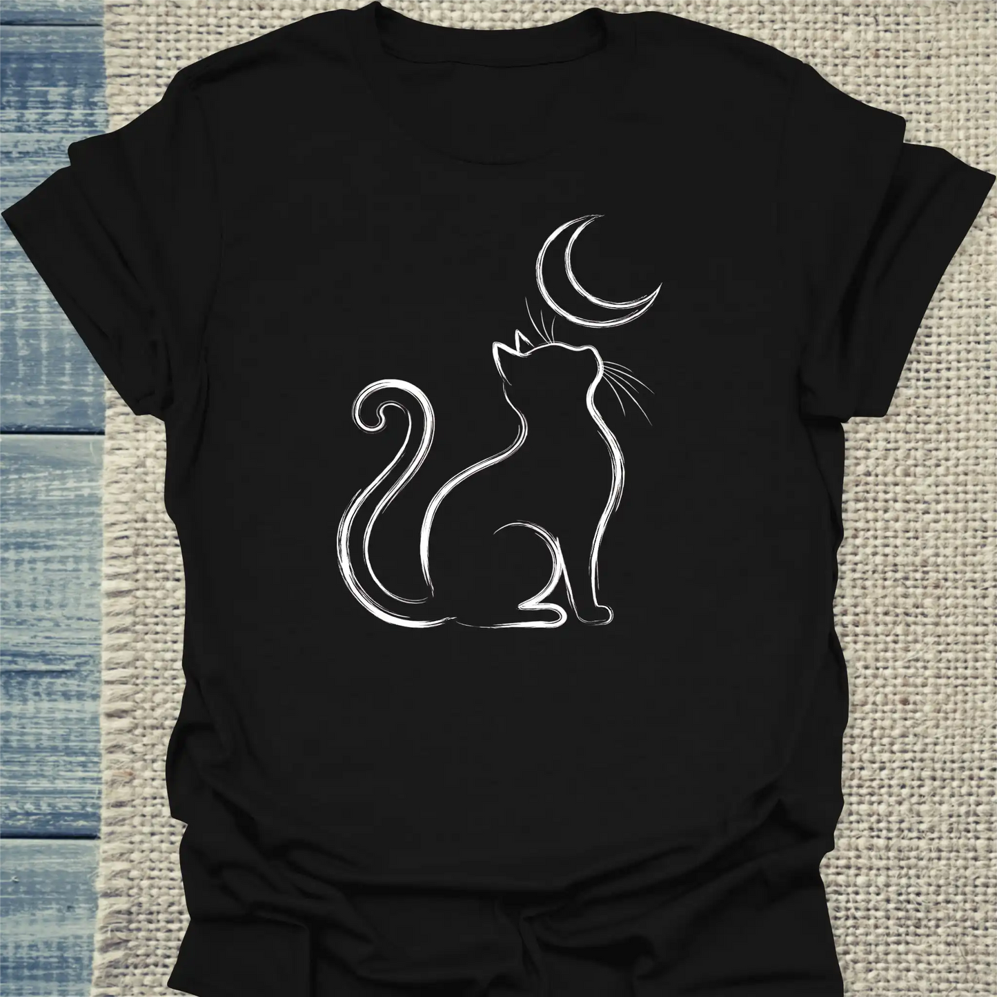 T-Shirt - Moon Cat - Unisex - Katze Schwarz