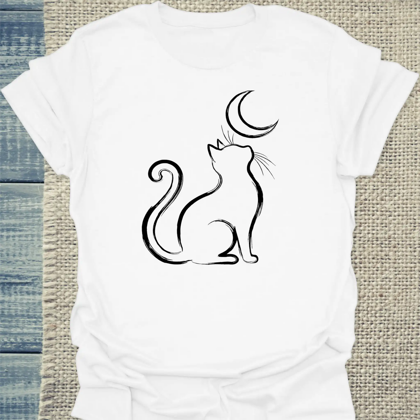 T-Shirt - Moon Cat - Unisex - Katze Weiß