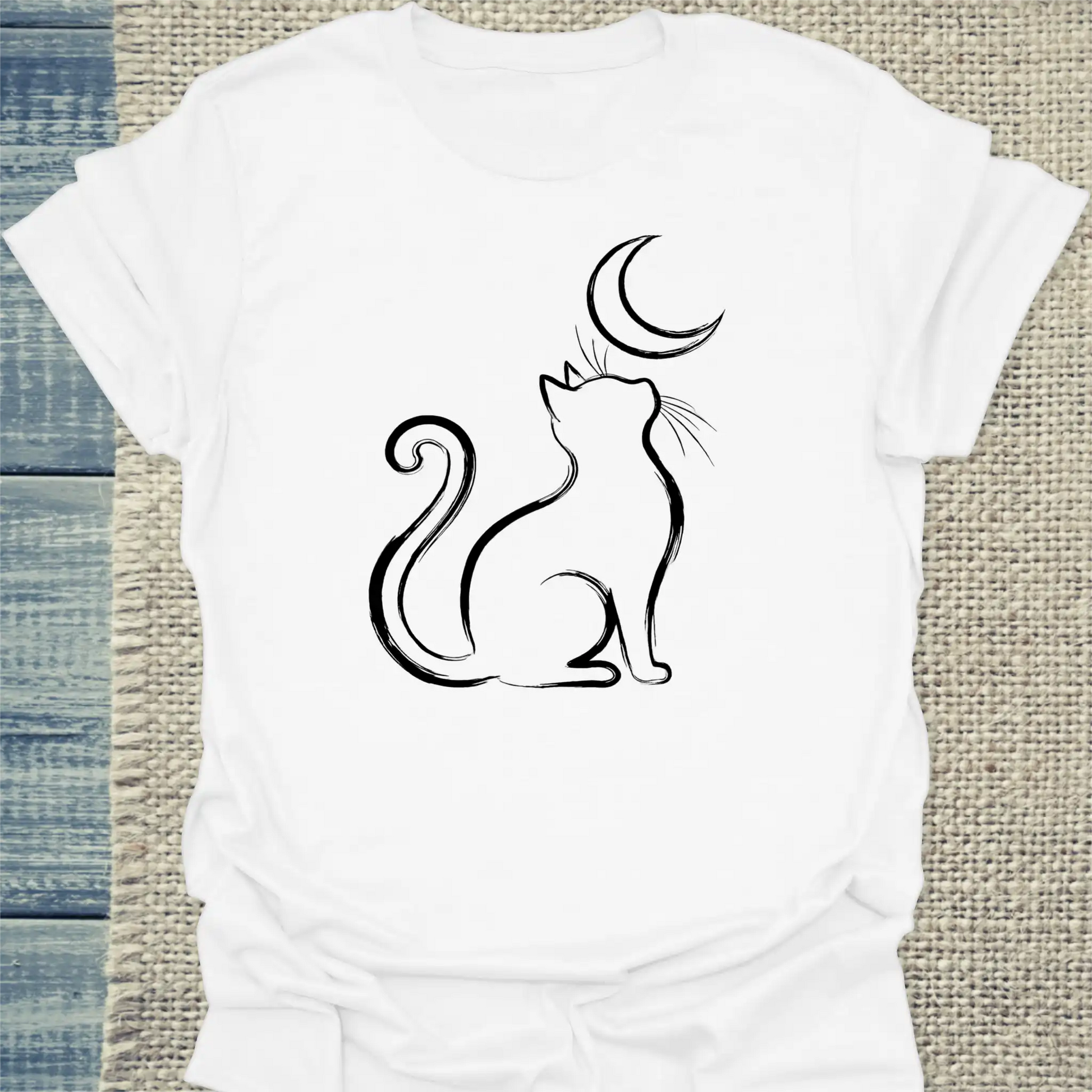 T-Shirt - Moon Cat - Unisex - Katze Weiß
