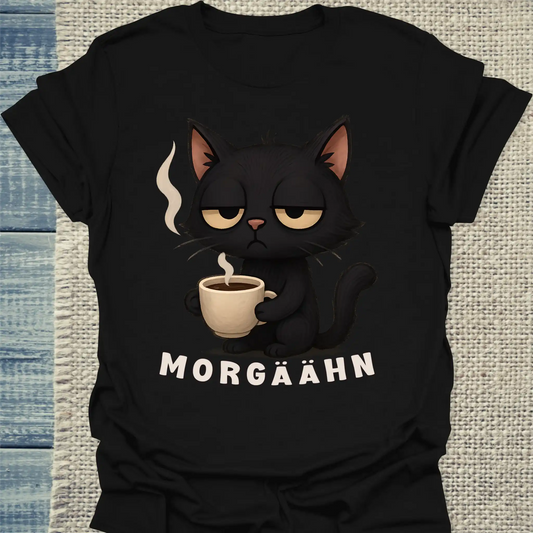 T-Shirt - Morgäähn - Unisex - Katze & Kaffee Schwarz