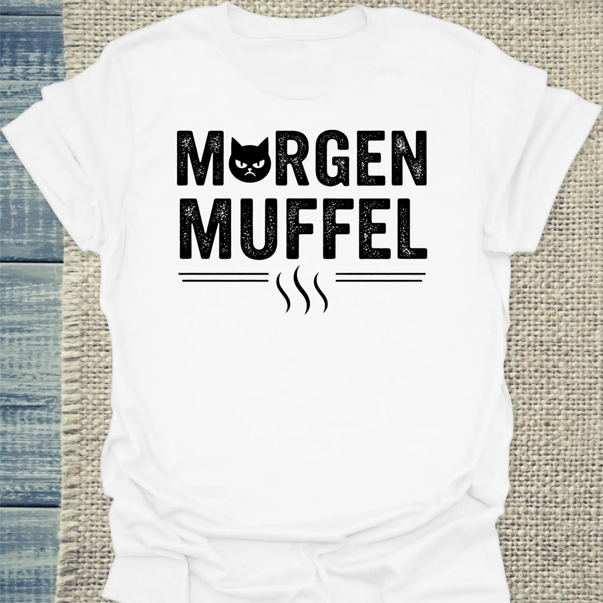 T-Shirt - Morgenmuffel - Unisex - Katze & Kaffee Weiß