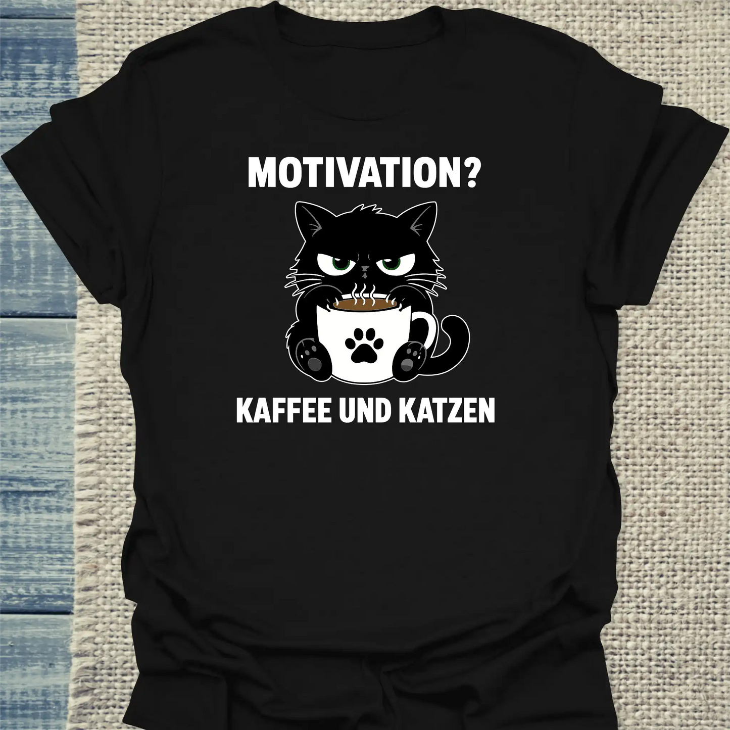 T-Shirt - Motivation - Unisex - Katze & Kaffee Schwarz