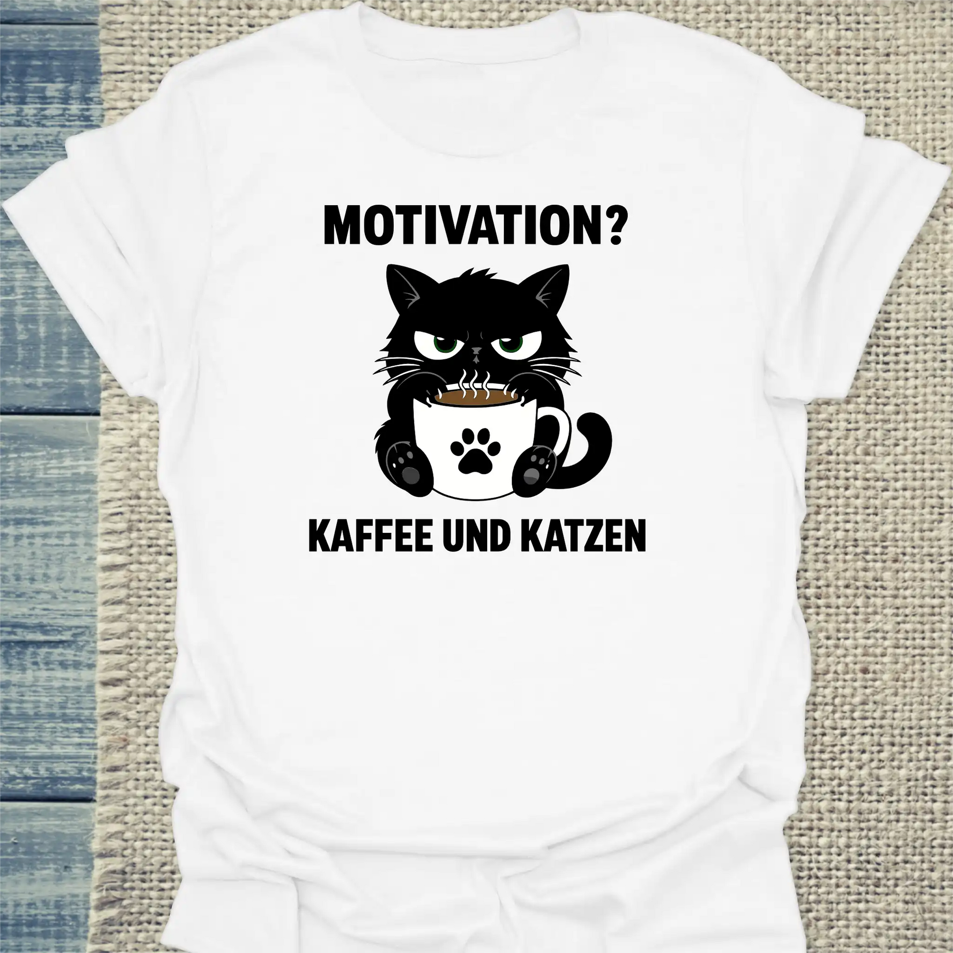 T-Shirt - Motivation - Unisex - Katze & Kaffee Weiß