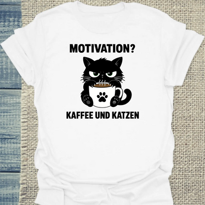 T-Shirt - Motivation - Unisex - Katze & Kaffee Weiß