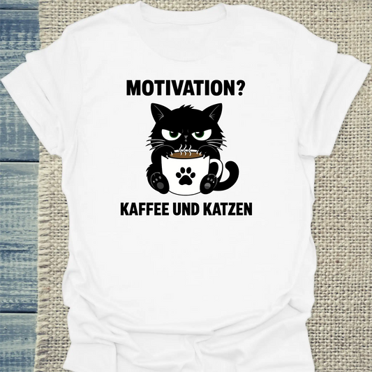 T-Shirt - Motivation - Unisex - Katze & Kaffee Weiß