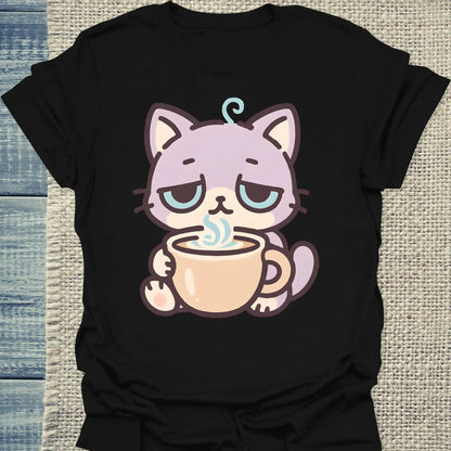 T-Shirt - Müde Katze mit Kaffee - Unisex - Katze & Kaffee Schwarz