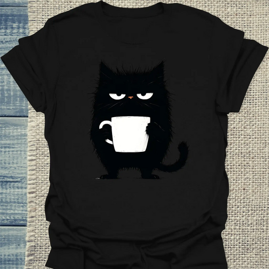 T-Shirt - Mürrische Katze mit Kaffee - Unisex - Katze, Kaffee Schwarz