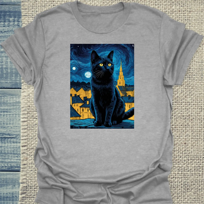 T-Shirt - Nacht - Unisex - Katze Grau