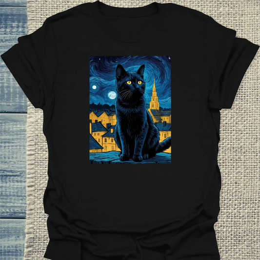 T-Shirt - Nacht - Unisex - Katze Schwarz