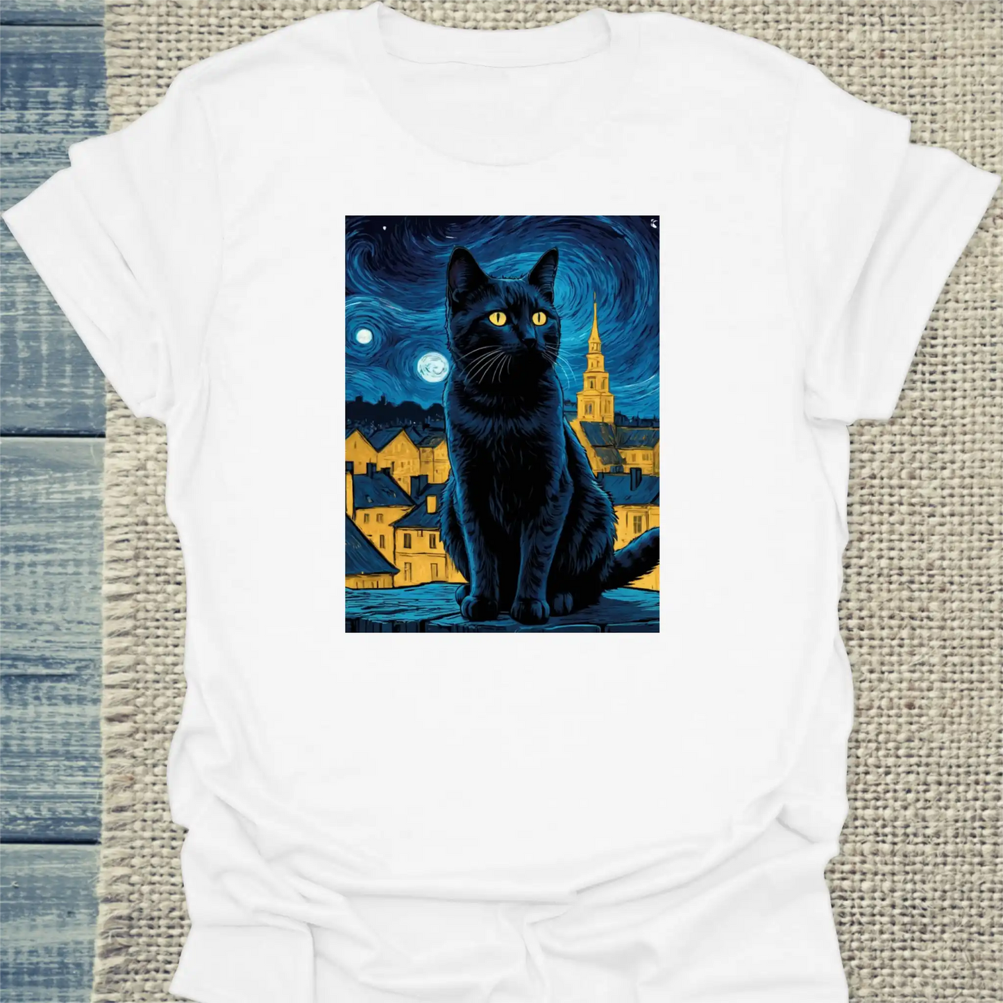 T-Shirt - Nacht - Unisex - Katze Weiß