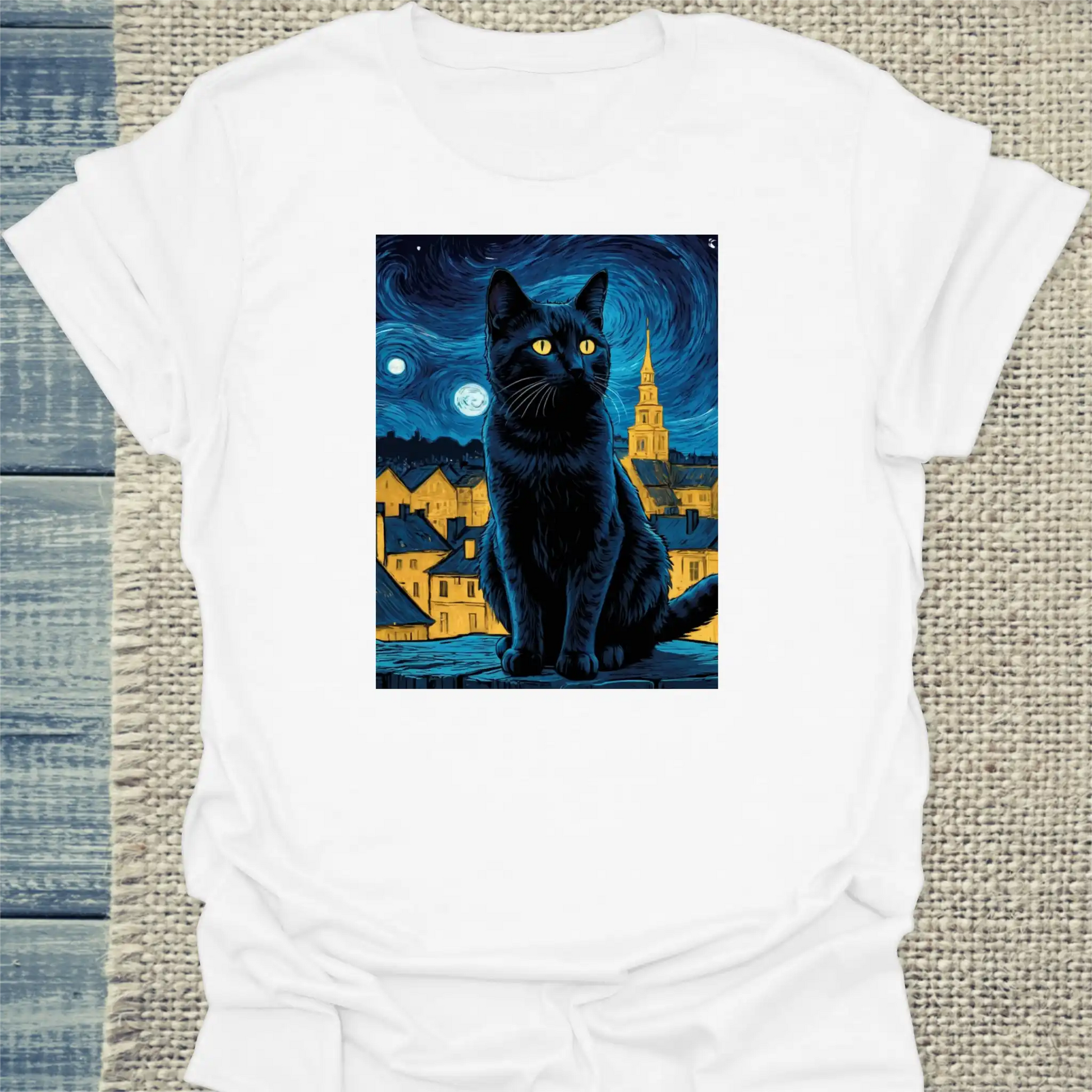 T-Shirt - Nacht - Unisex - Katze Weiß