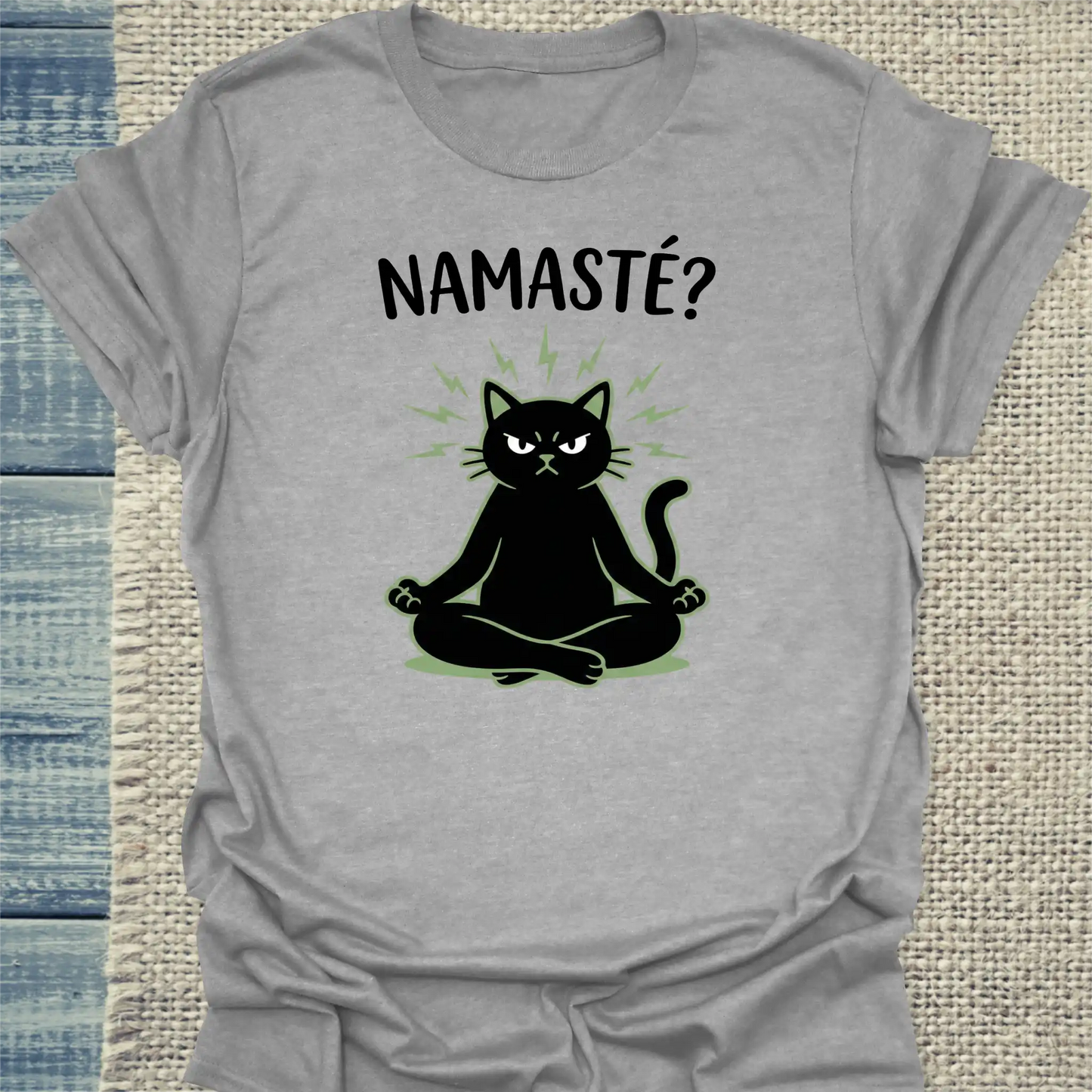 T-Shirt - Namaste? - Unisex - Katze Grau