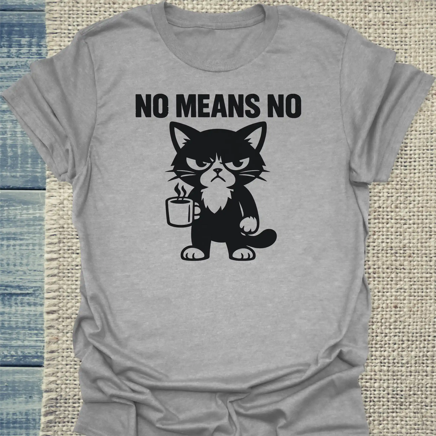 T-Shirt - no means no - Unisex - Katze & Kaffee Grau