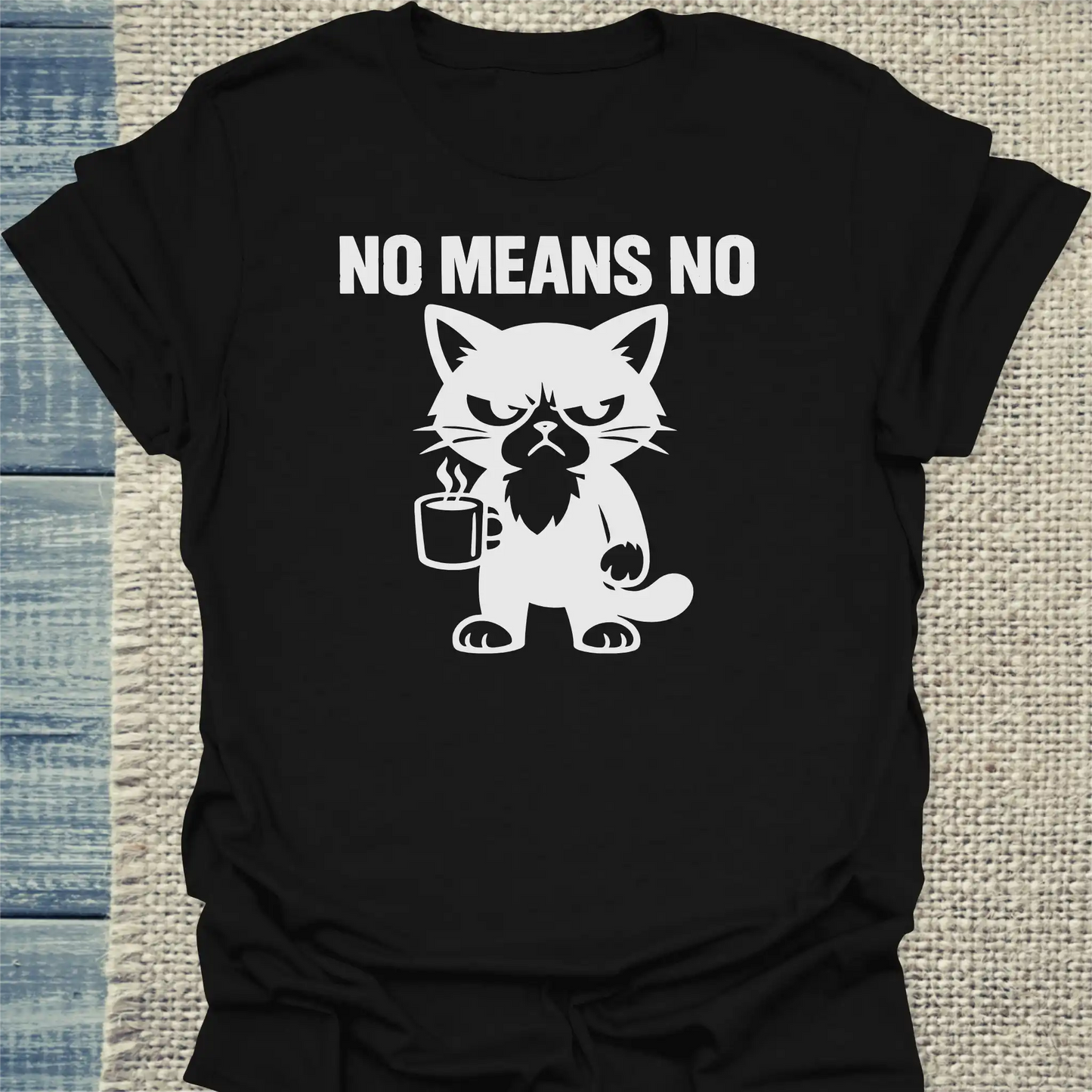 T-Shirt - no means no - Unisex - Katze & Kaffee Schwarz