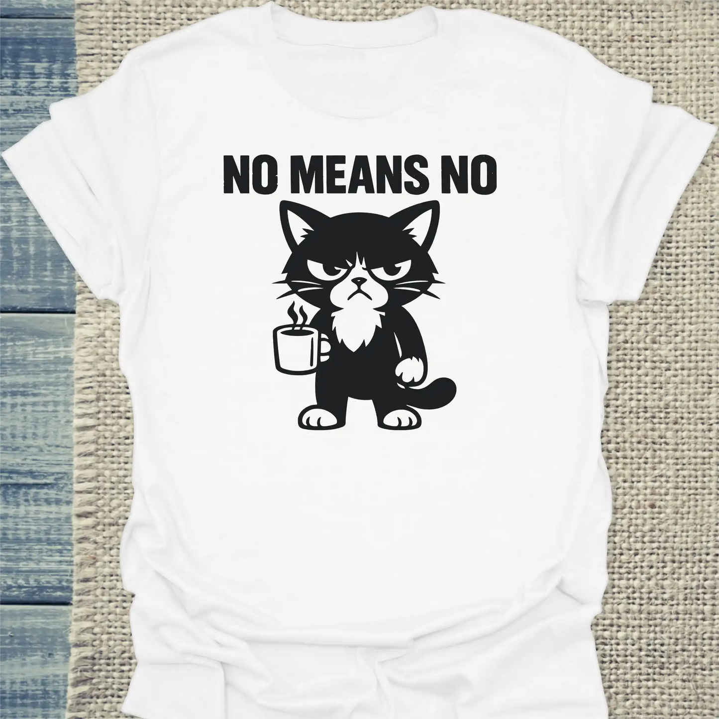 T-Shirt - no means no - Unisex - Katze & Kaffee Weiß