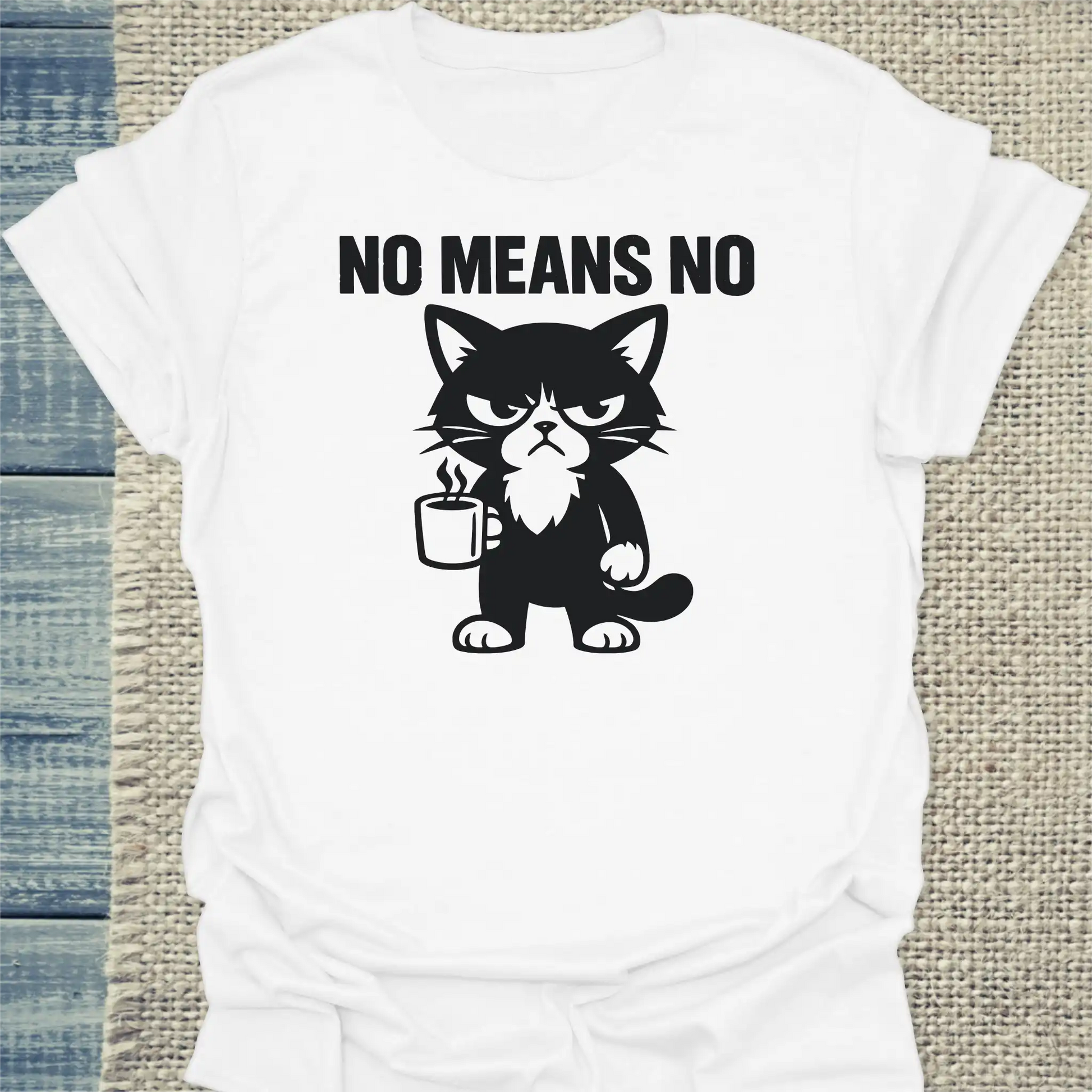 T-Shirt - no means no - Unisex - Katze & Kaffee Weiß