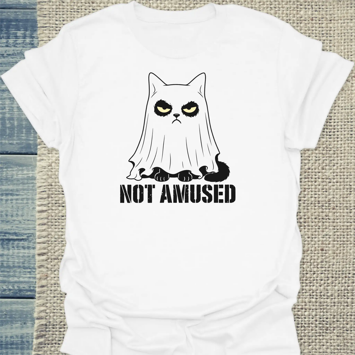 T-Shirt - NOT AMUSED - Unisex - Katze, Halloween Weiß