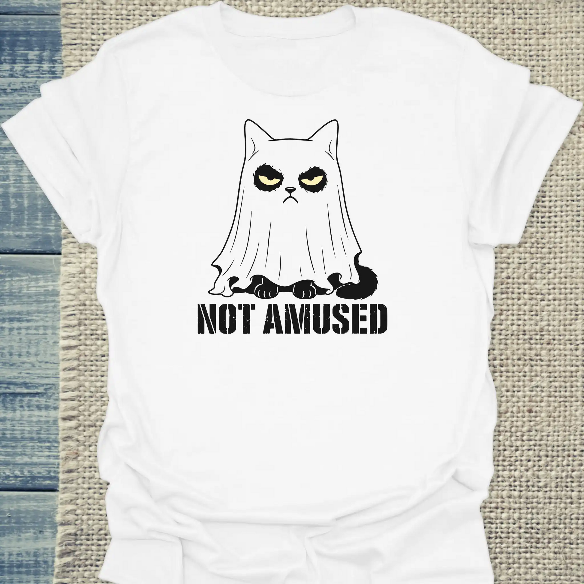 T-Shirt - NOT AMUSED - Unisex - Katze, Halloween Weiß