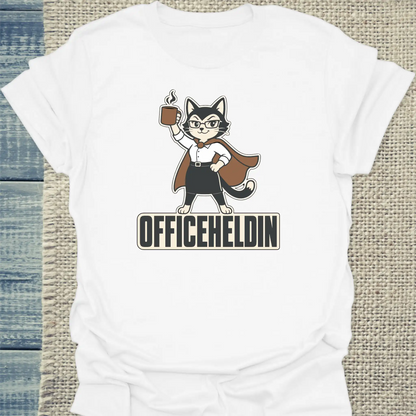 T-Shirt - Officeheldin - Unisex - Katze & Kaffee Weiß