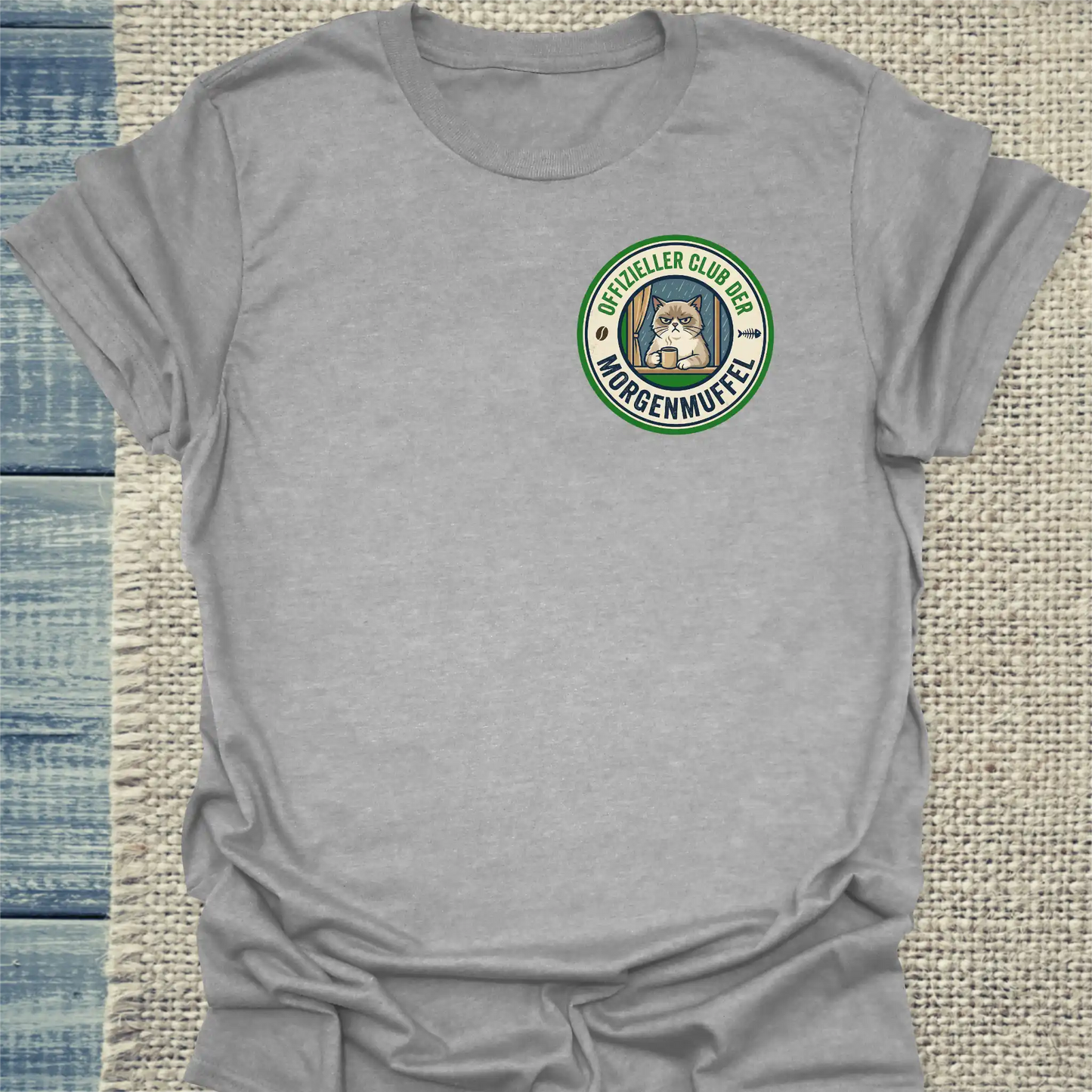 T-Shirt - Offizieller Club der Morgenmuffel - Unisex - Katze & Kaffee Grau