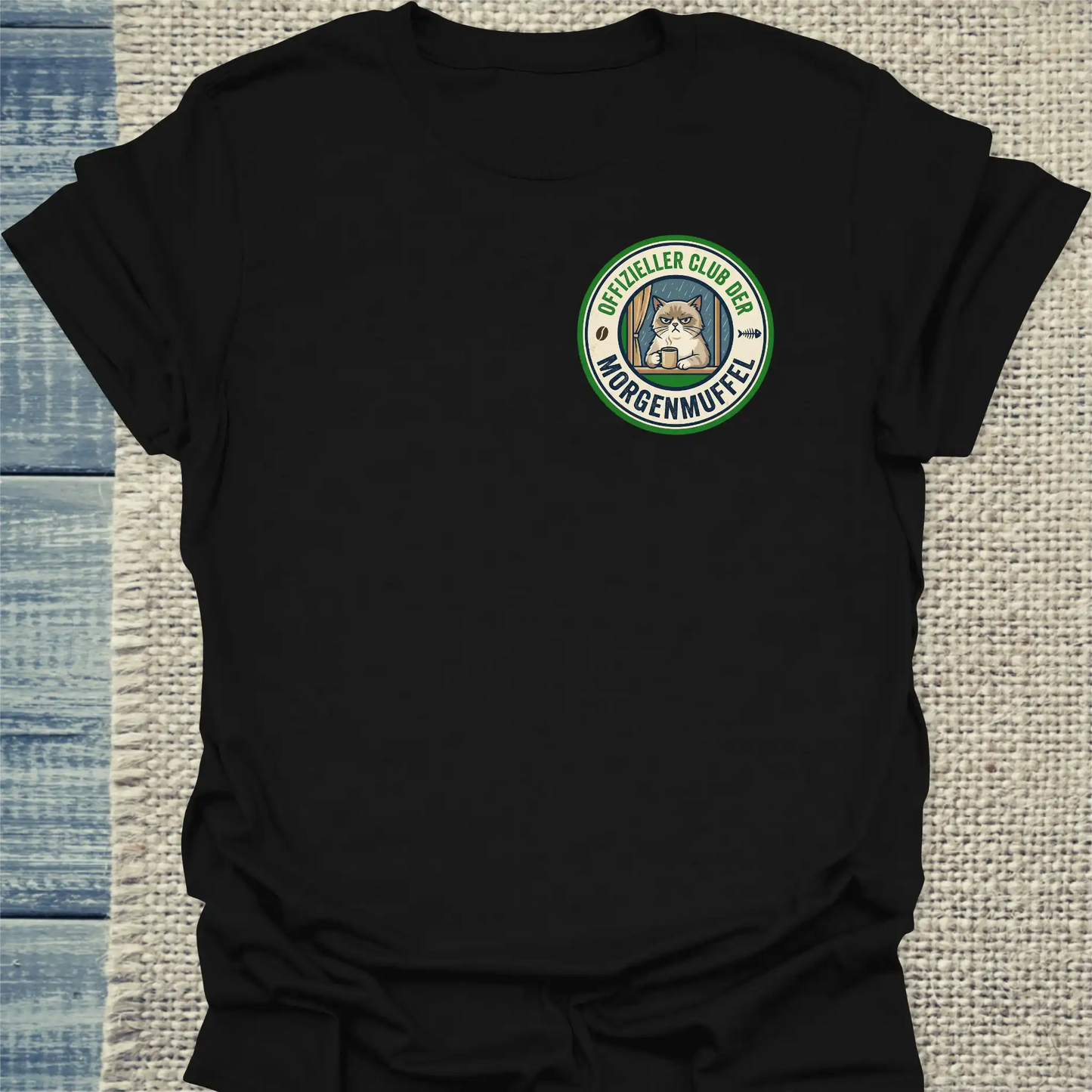 T-Shirt - Offizieller Club der Morgenmuffel - Unisex - Katze & Kaffee Schwarz