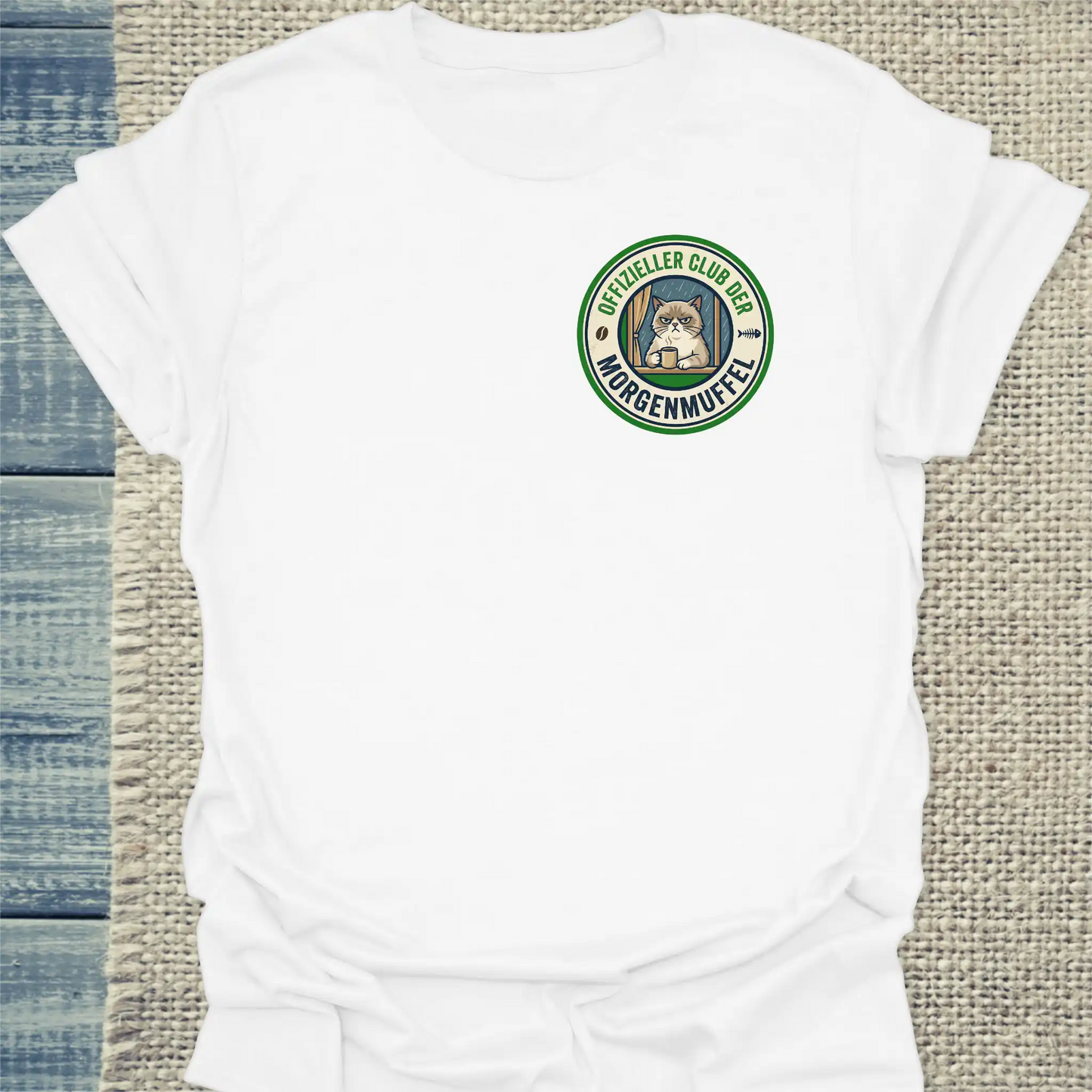 T-Shirt - Offizieller Club der Morgenmuffel - Unisex - Katze & Kaffee Weiß