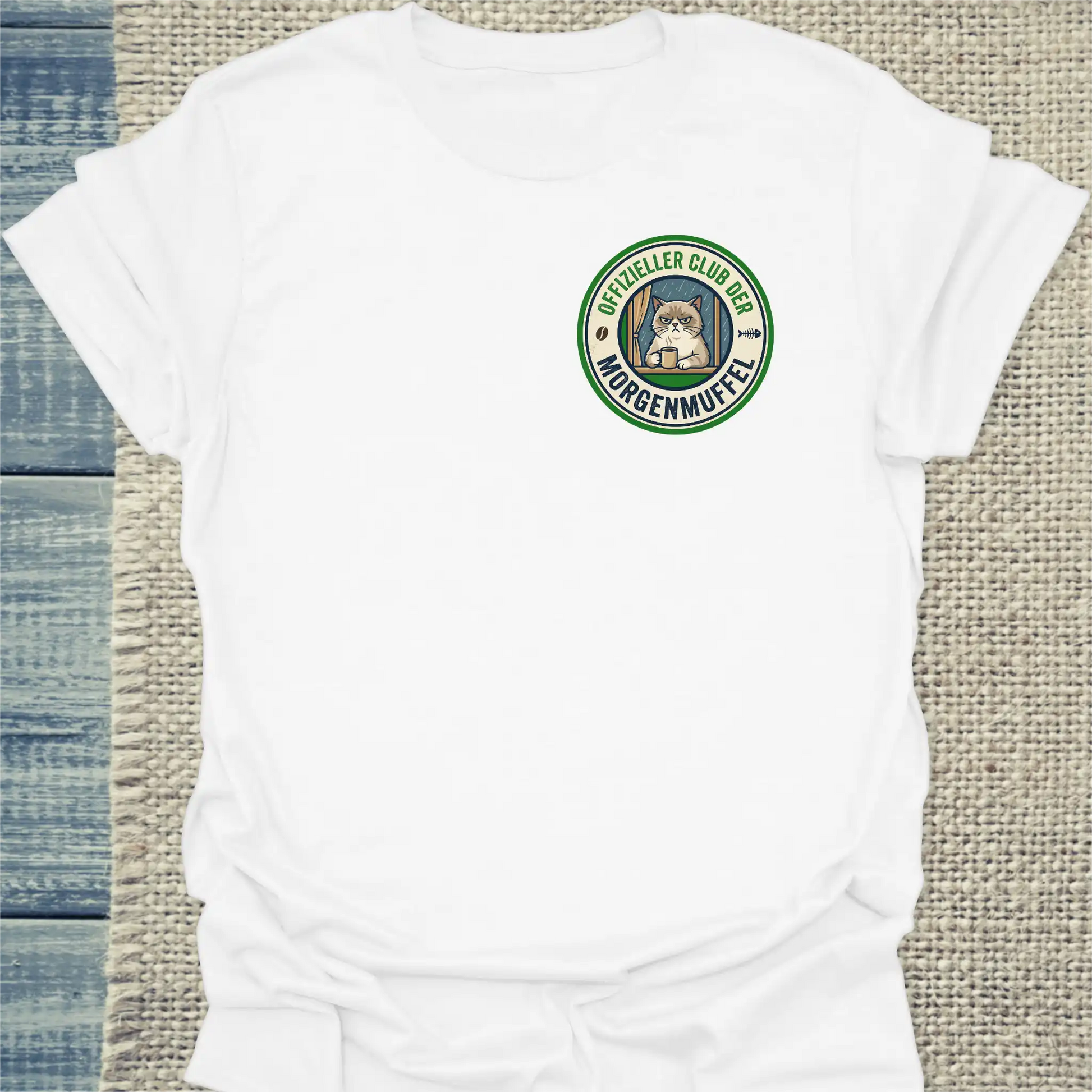 T-Shirt - Offizieller Club der Morgenmuffel - Unisex - Katze & Kaffee Weiß