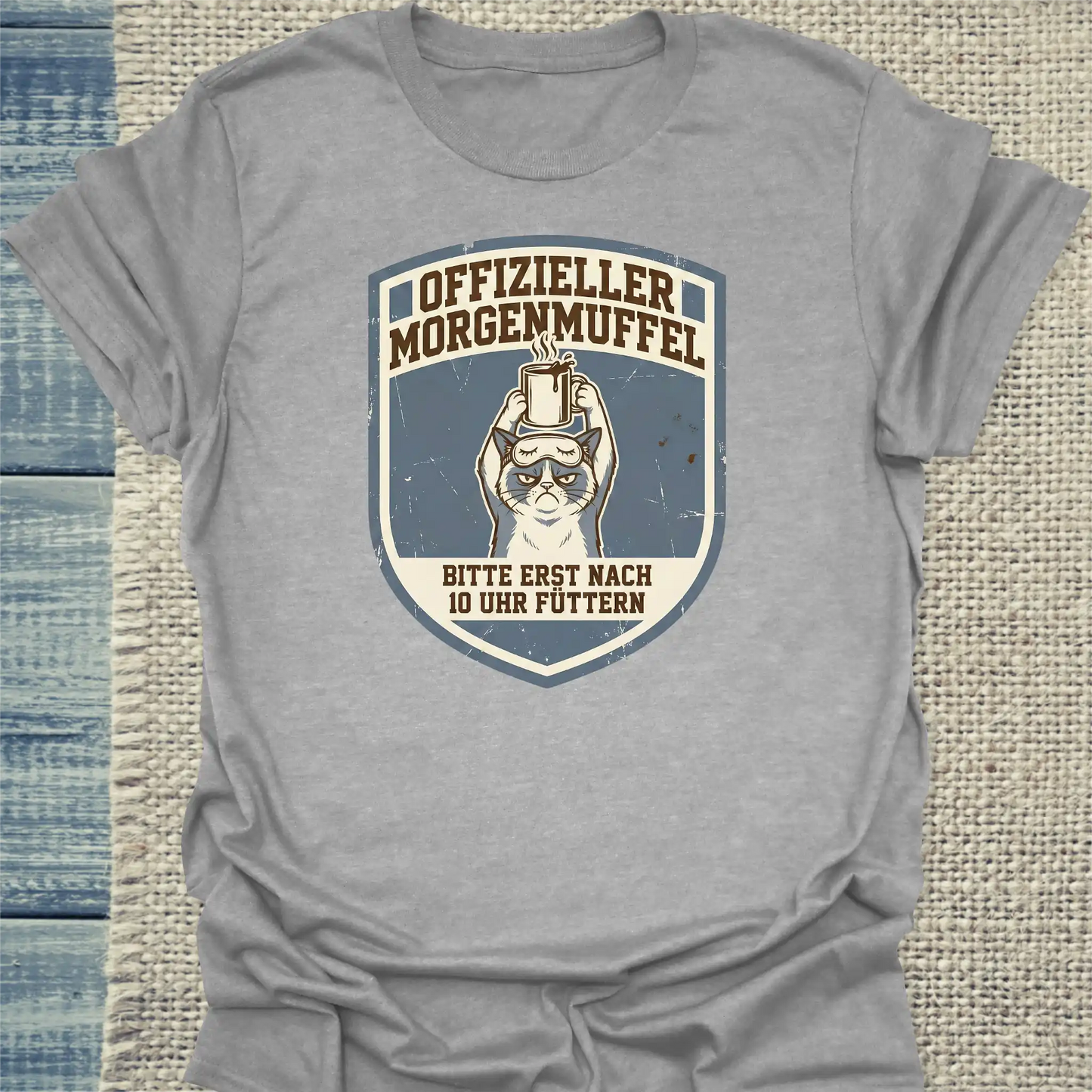 T-Shirt - Offizieller Morgenmuffel - Unisex - Katze & Kaffee Grau