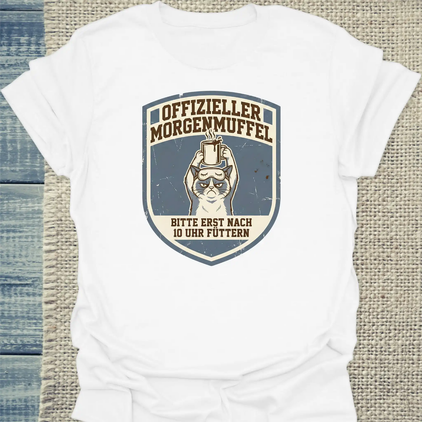 T-Shirt - Offizieller Morgenmuffel - Unisex - Katze & Kaffee Weiß