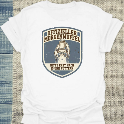 T-Shirt - Offizieller Morgenmuffel - Unisex - Katze & Kaffee Weiß