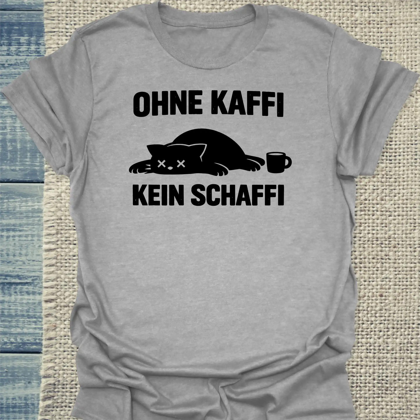 T-Shirt - Ohne Kaffi kein Schaffi - Unisex - Katze & Kaffee Grau