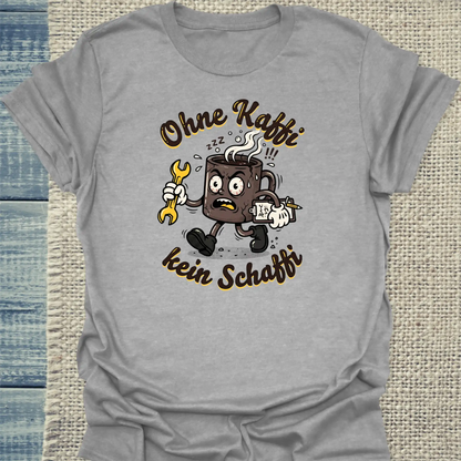 T-Shirt - Ohne Kaffi, kein Schaffi - Unisex - Katze, Sommer Grau