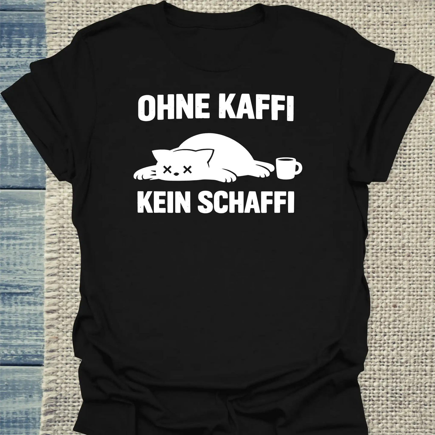 T-Shirt - Ohne Kaffi kein Schaffi - Unisex - Katze & Kaffee Schwarz