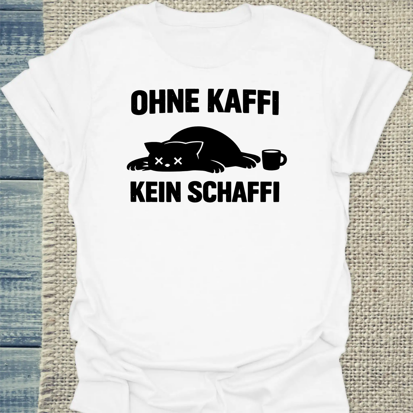 T-Shirt - Ohne Kaffi kein Schaffi - Unisex - Katze & Kaffee Weiß