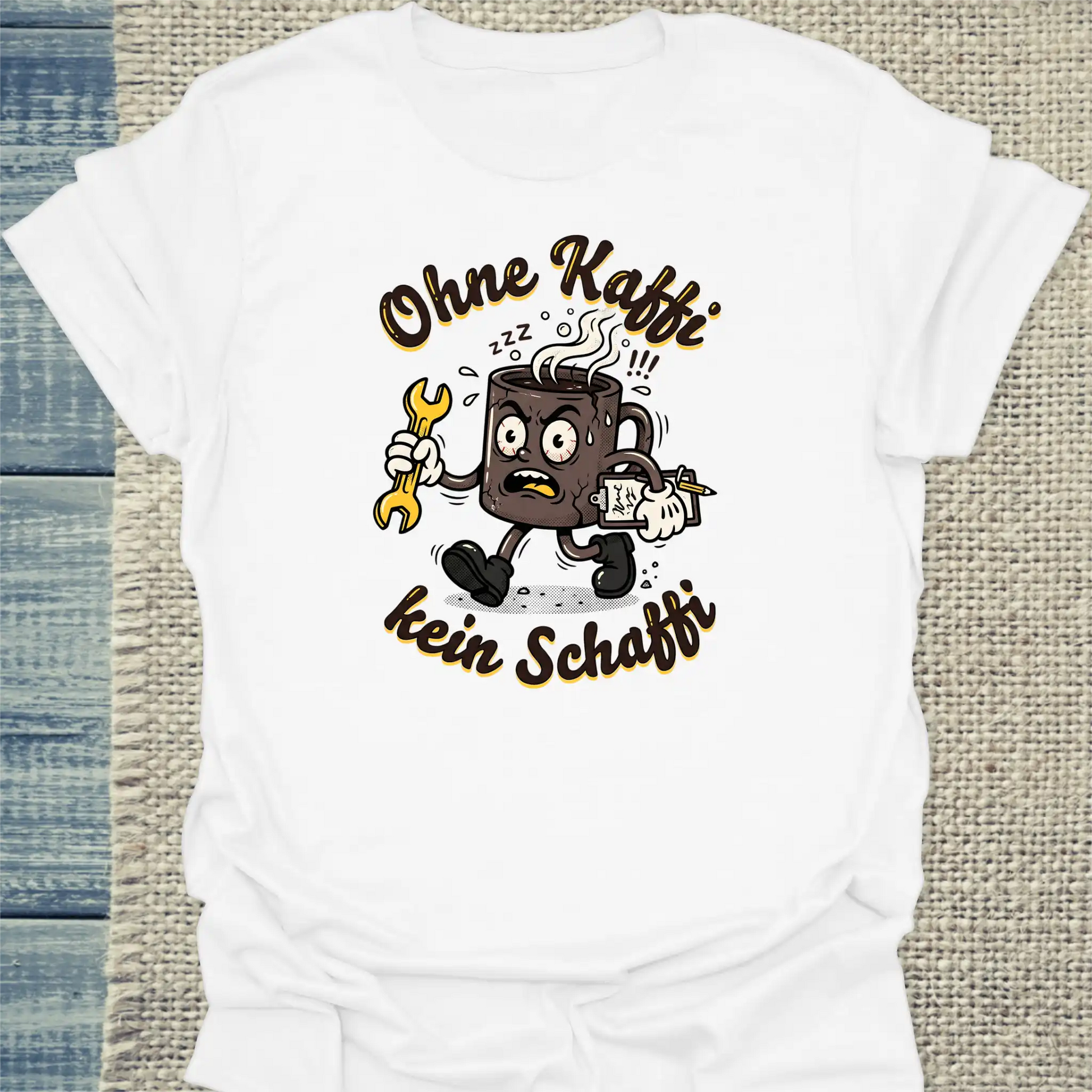 T-Shirt - Ohne Kaffi, kein Schaffi - Unisex - Katze, Sommer Weiß